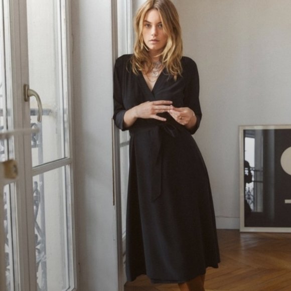 SOLD Sezane Anny dress 100% silk midi wrap dress Small size 36 FR US 4 - Picture 1 of 7